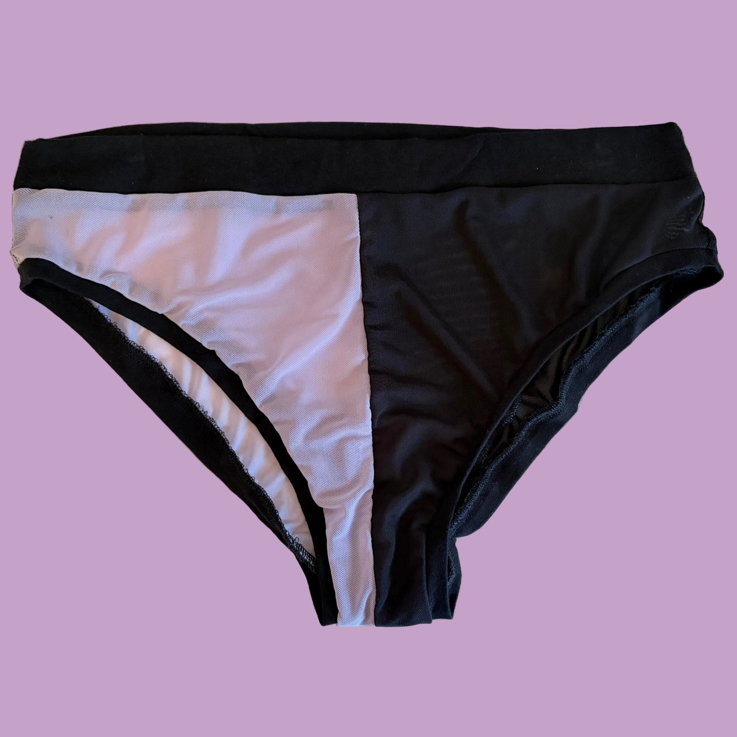 Black & Lilac Mesh: Bikini Mid Rise