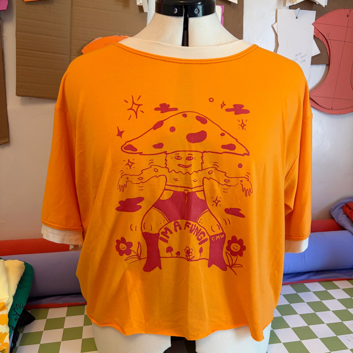 Bamboo Boxy Crop: XL Orange Fungi *LAST ONE*
