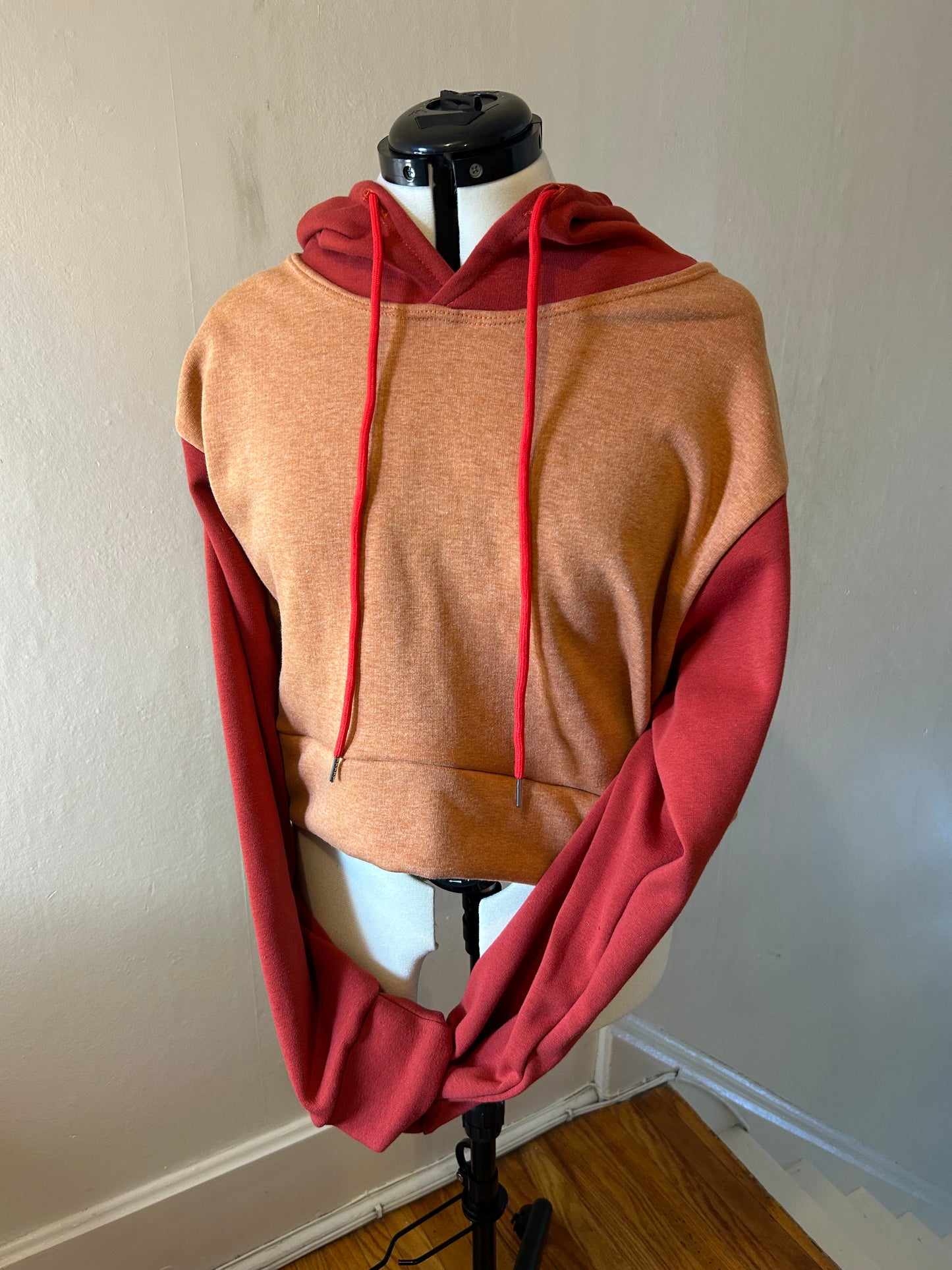 Orange/Red Cropped Fleece Hoodie