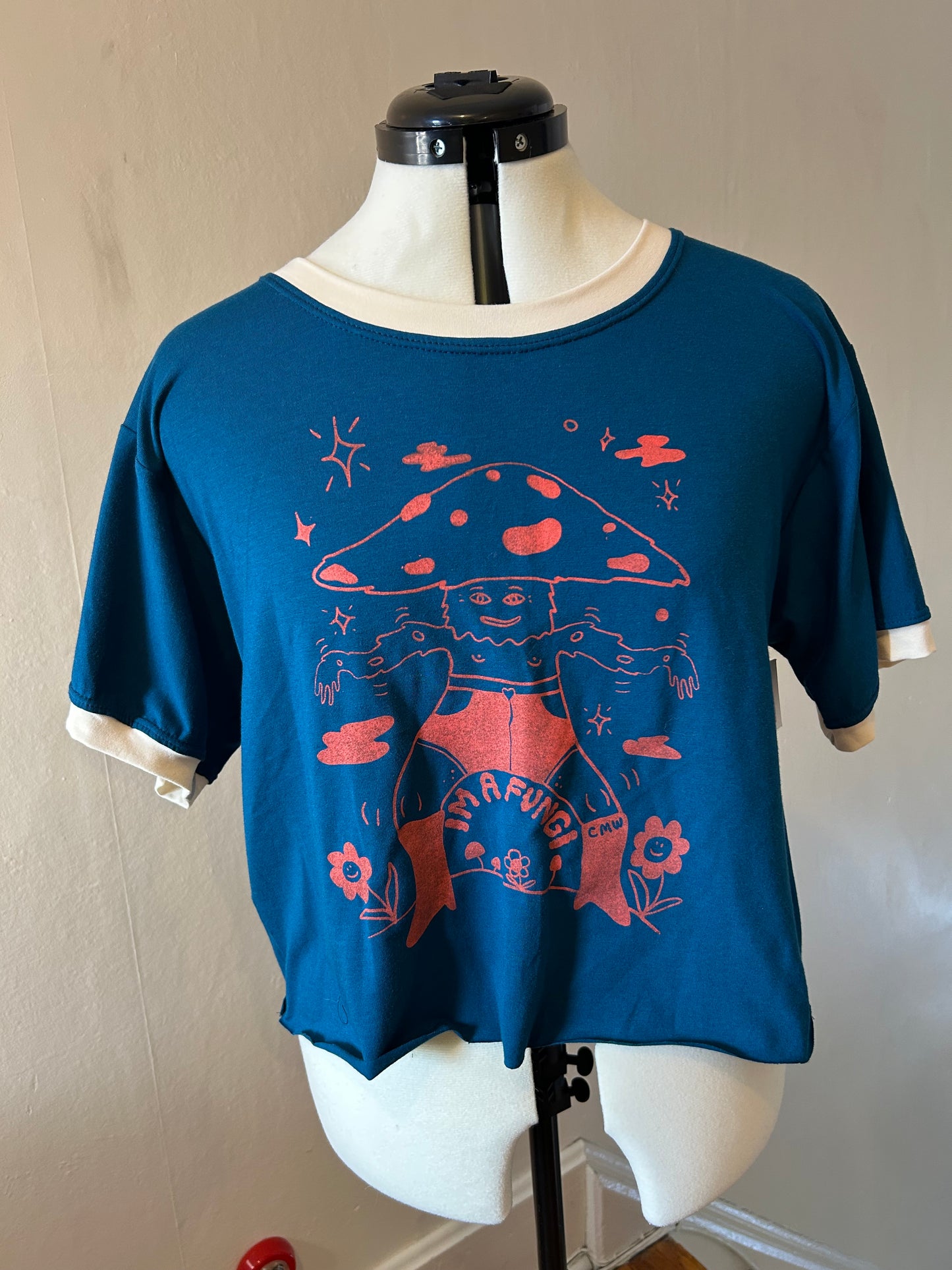 Bamboo Boxy Crop: Moroccan Blue Fungi