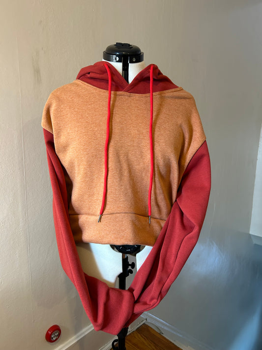 Orange/Red Cropped Fleece Hoodie