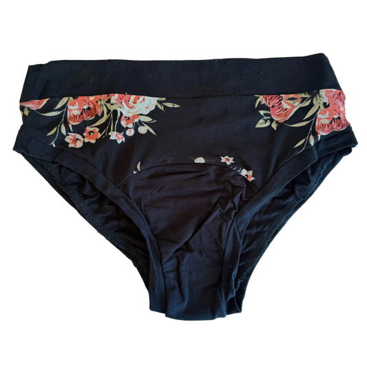 Black & Floral Mesh: Bikini Mid Rise Bamboo Undies