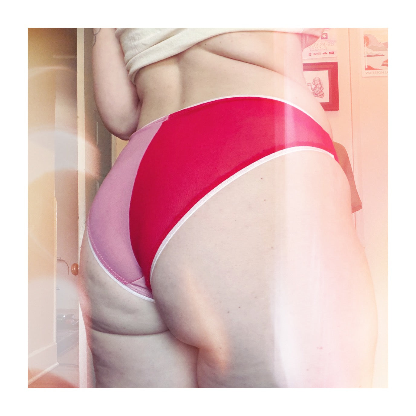 Pink & Red Mesh: Bikini Mid Rise