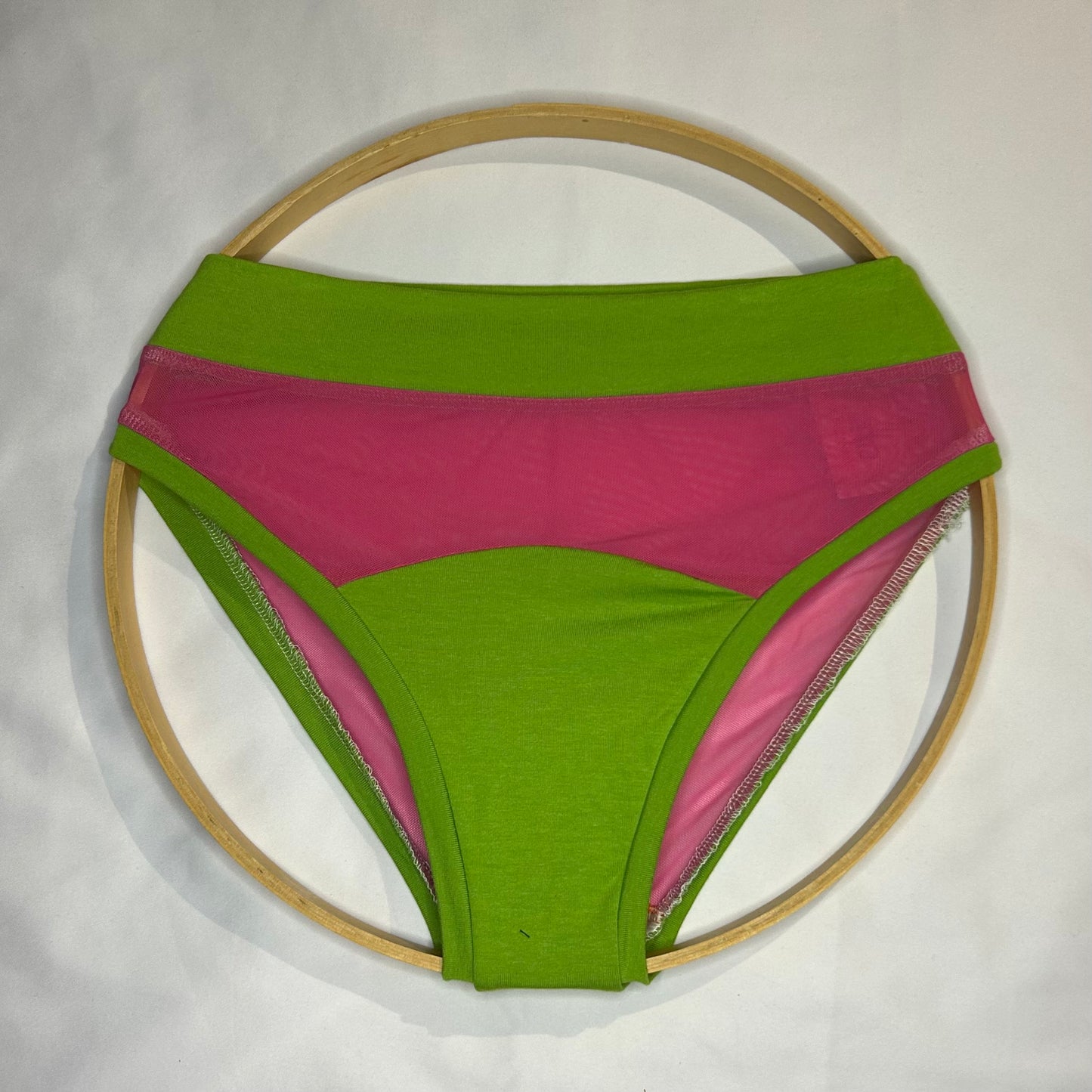 Pink Mesh| Green: Bikini Mid Rise Bamboo Undies