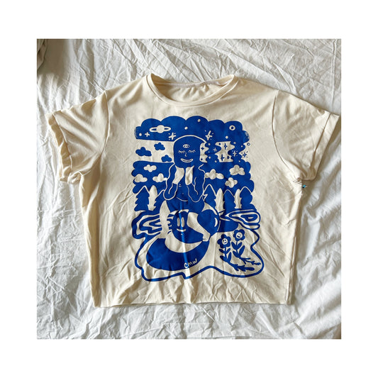 Cream & Blue Lost In Thought | Bamboo Cotton Crop Top