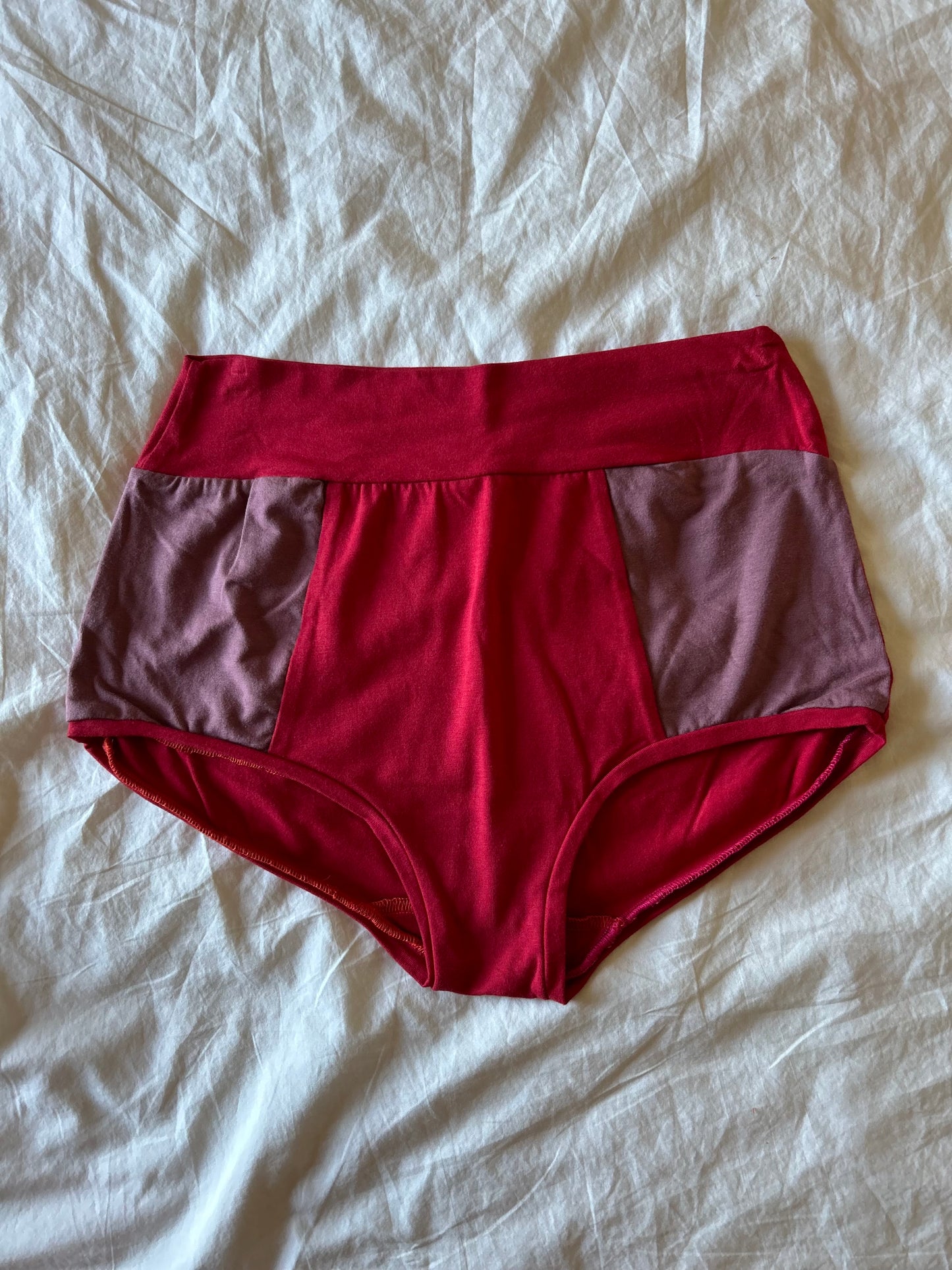 XL Bamboo High Waisted Bottoms Red/Mauve- RTS