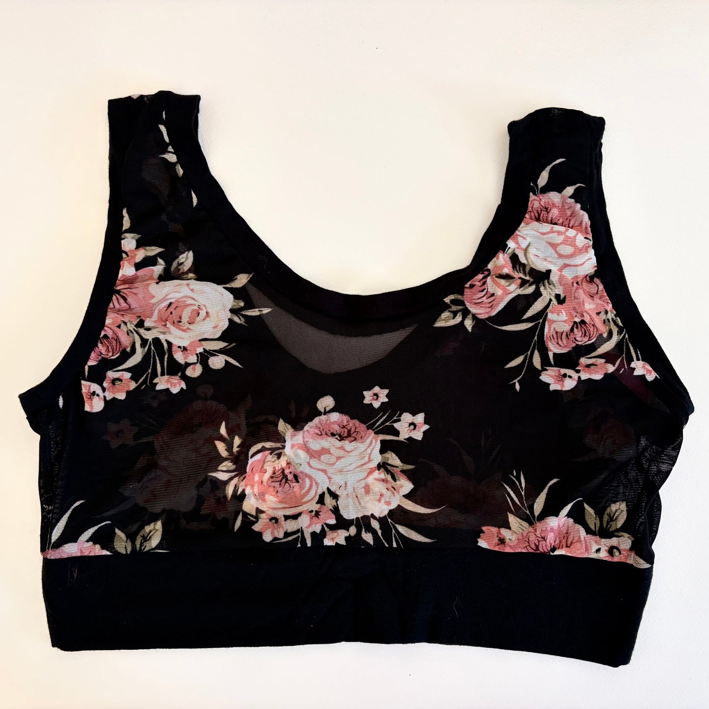 Black & Floral Mesh: Bamboo Lounge Top