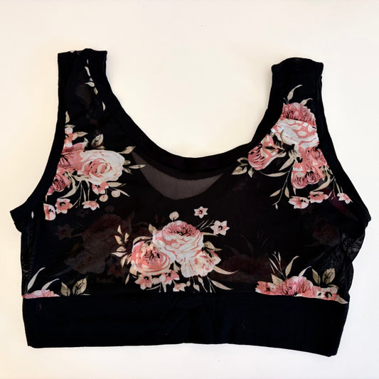 Black & Floral Mesh: Bamboo Lounge Top