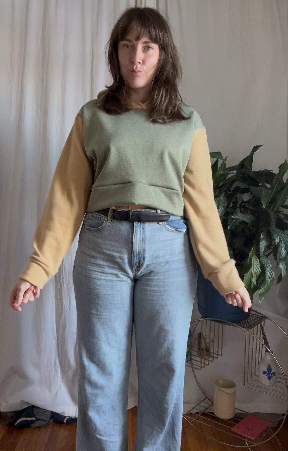 Green/Yellow Cropped Fleece Hoodie