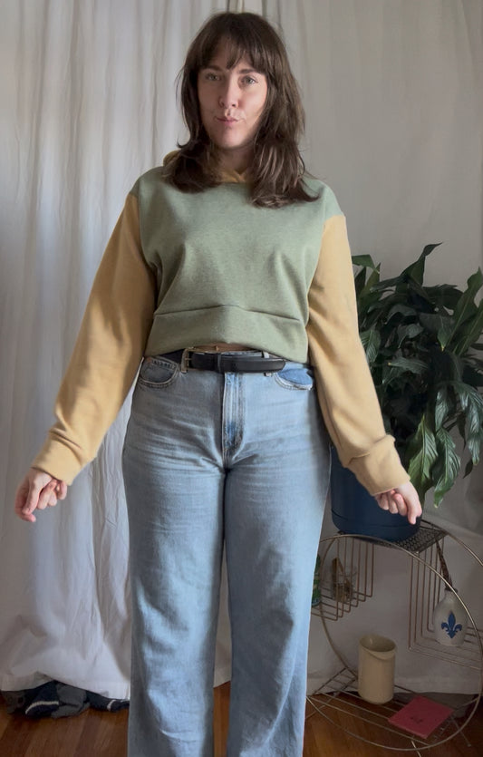 Green/Yellow Cropped Fleece Hoodie
