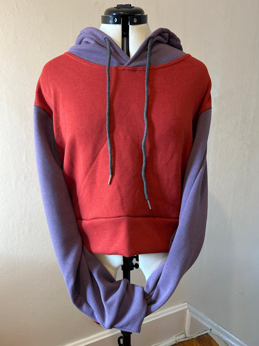 Red/Purple Cropped Fleece Hoodie