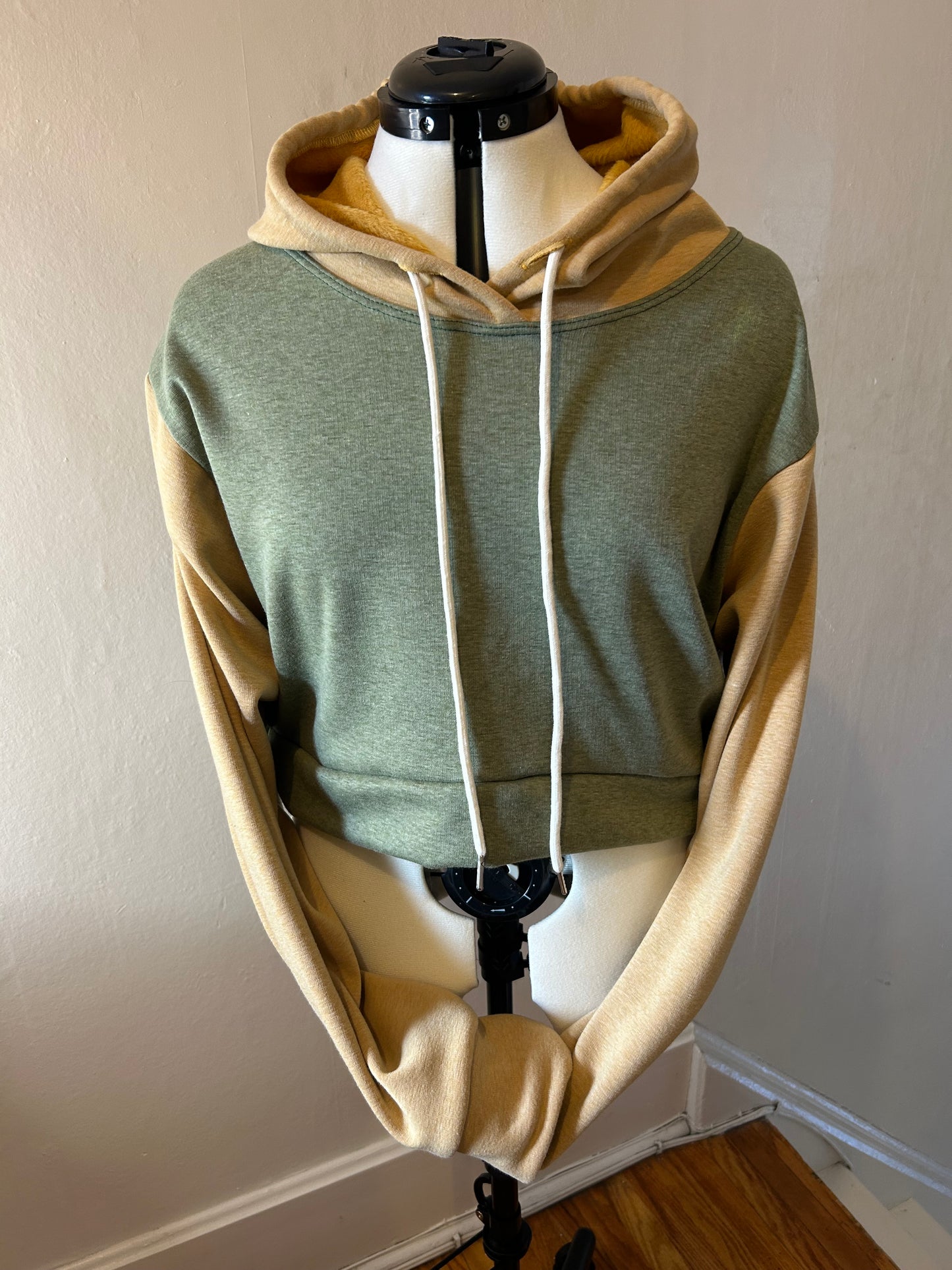 Green/Yellow Cropped Fleece Hoodie
