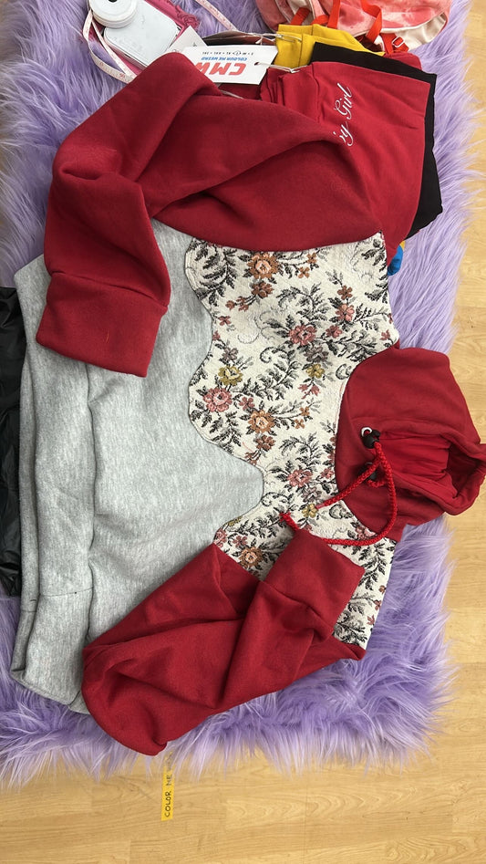 Red:floral hoodie