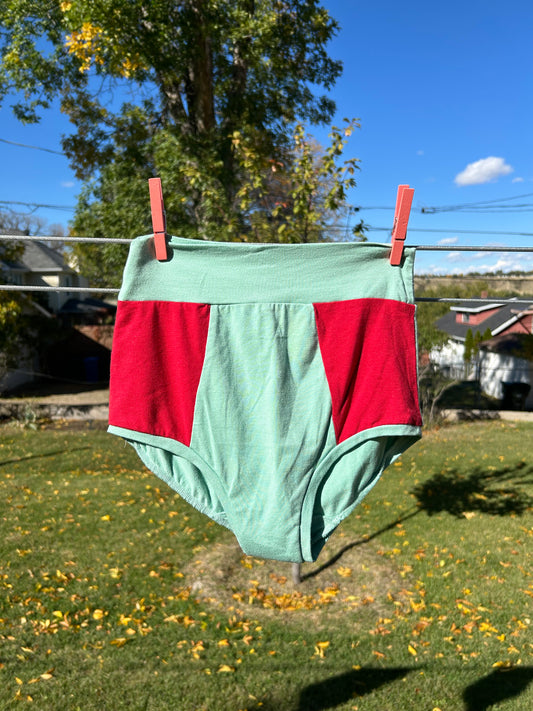 Scrappy Panties- Red/Mint- Med