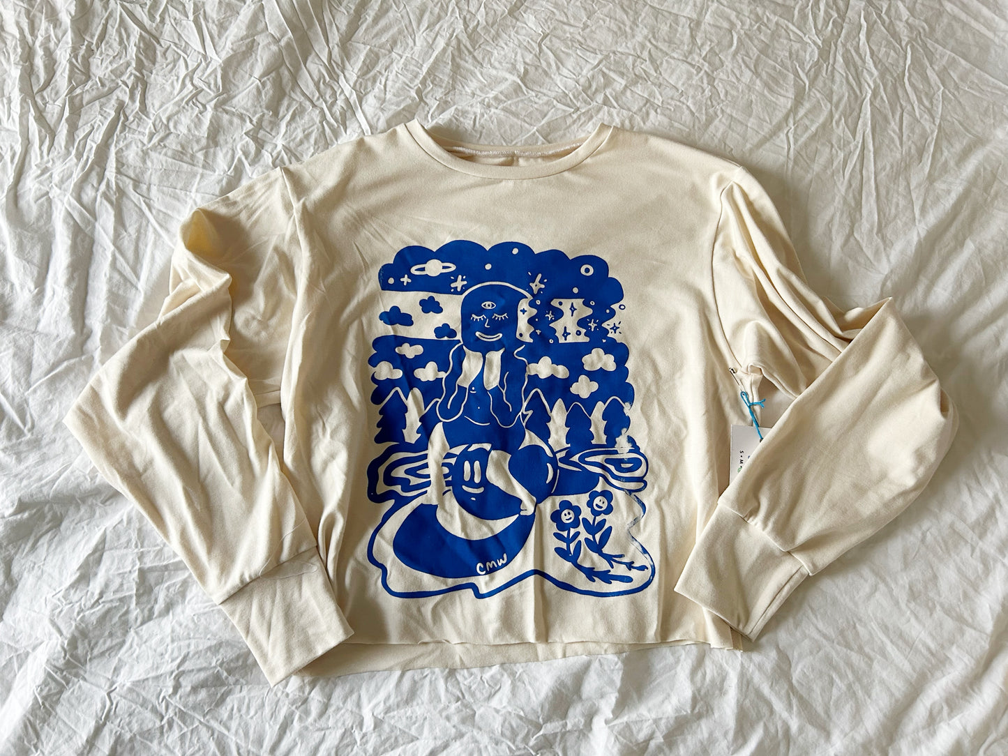 Cream Lost In Thought | Bamboo Cotton Long Sleeve Crop Top