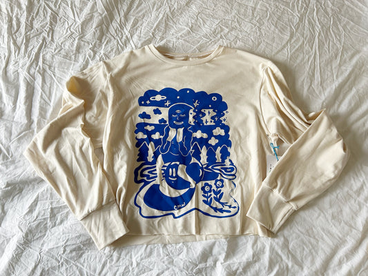 Cream Lost In Thought | Bamboo Cotton Long Sleeve Crop Top